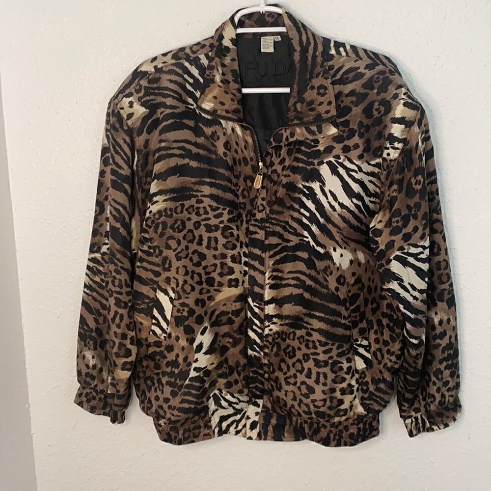 ⭐️Fuda International Silk Leopard Print Bomber Ja..‎
